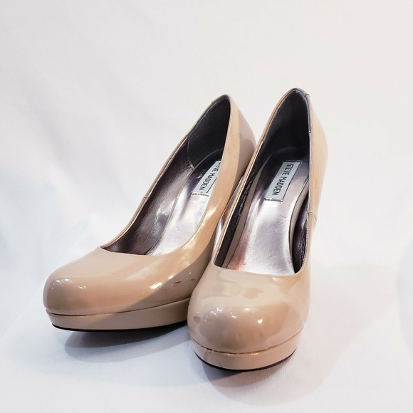 Steve Madden Nude Heels Beige Patent Vegan Platfor - Picture 2 of 8